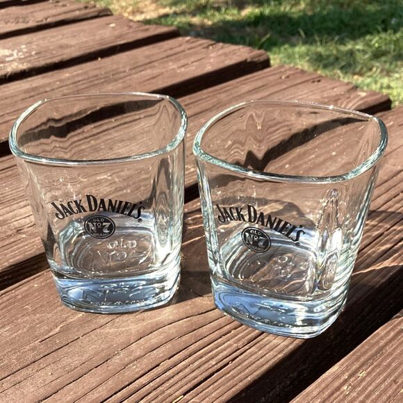 Jack Daniel’s Old No.7 square rocks glasses — set of 2, embossed base - Picture 1 of 5